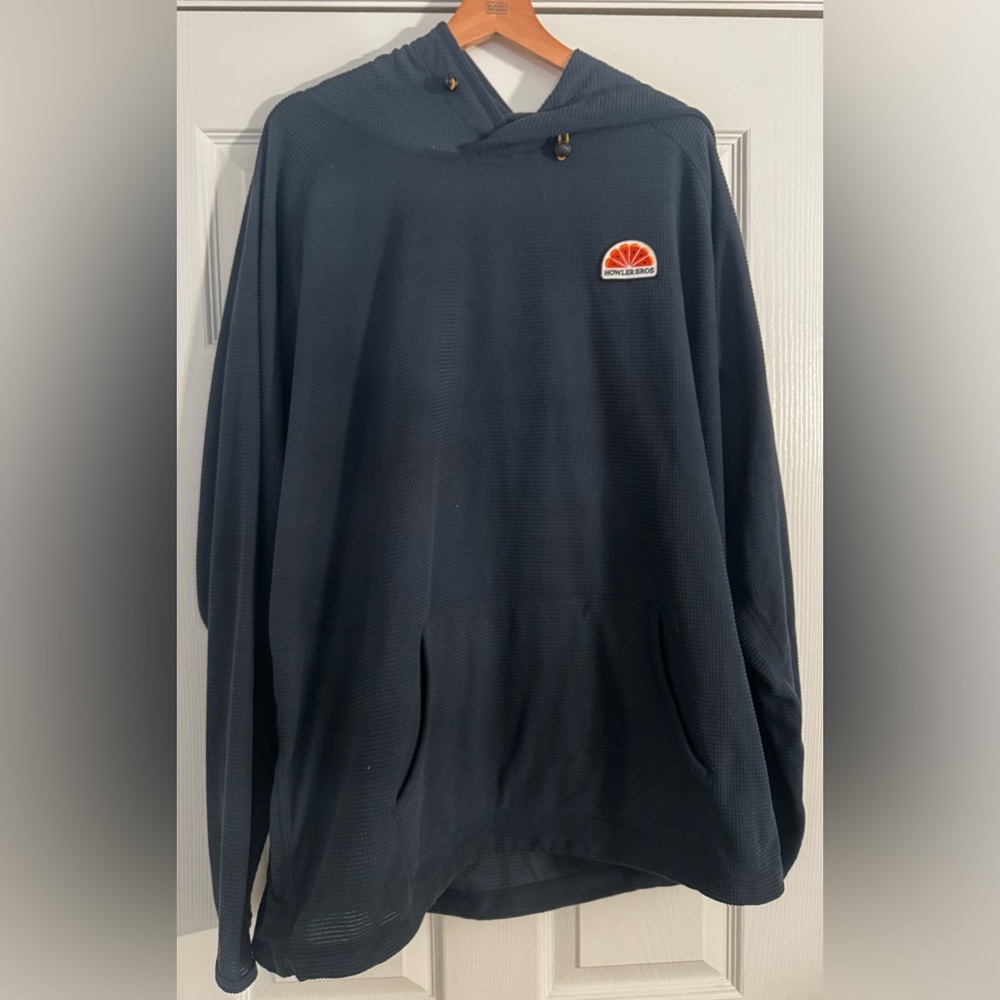 Howler Brothers Navy Waffle-Knit Hoodie with Orange Accent